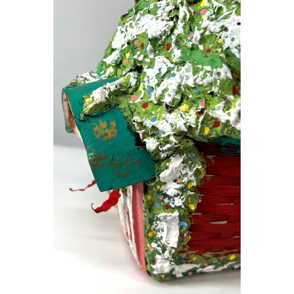 Hand-Painted Holiday Basket Cottage Design Wicker & Wood, Plaster Of Paris - Picture 8 of 8